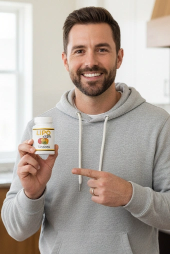 Customer holding Lipojaro bottle